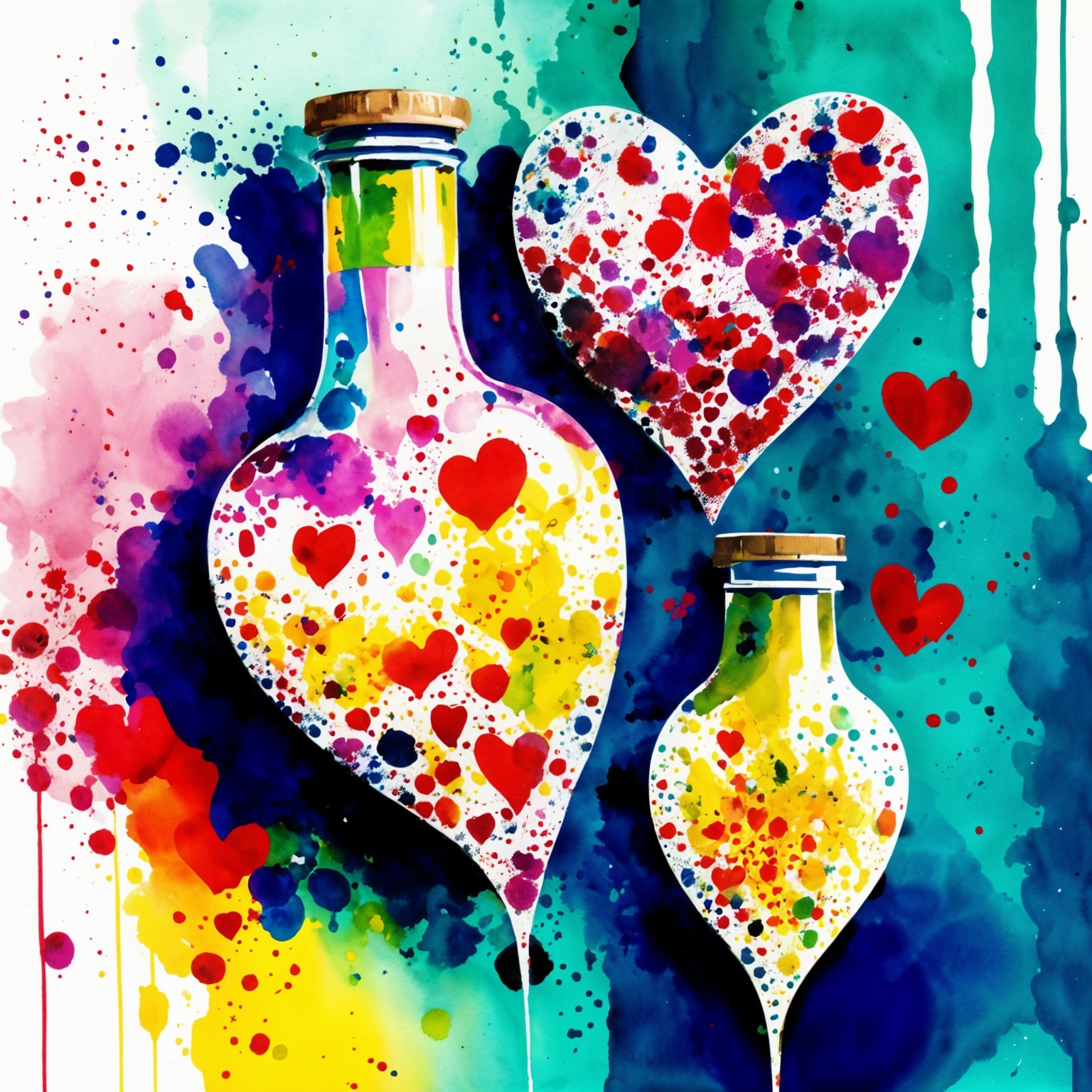 Heart-Shaped Glass Bottles with Colorful Patterns