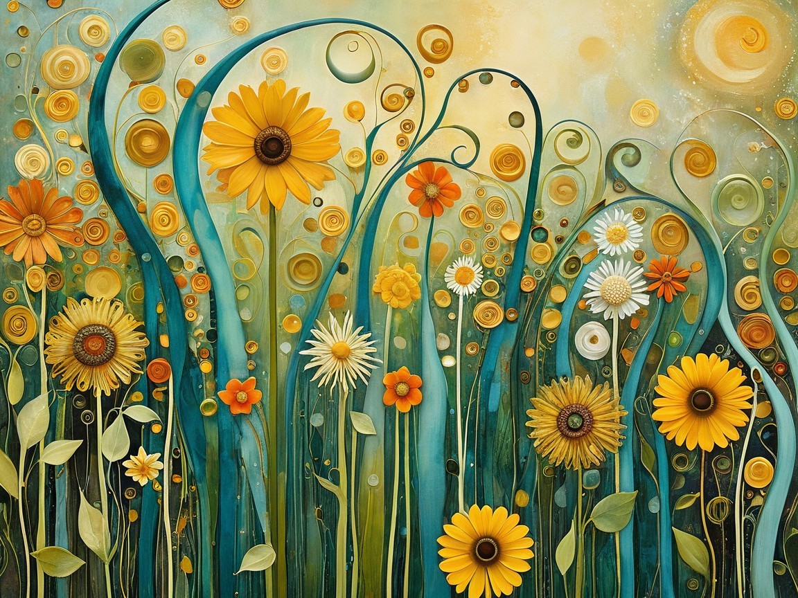 Vibrant Garden Scene with Colorful Flowers and Stems