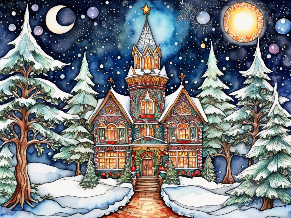 Whimsical Winter Scene with Colorful Holiday House