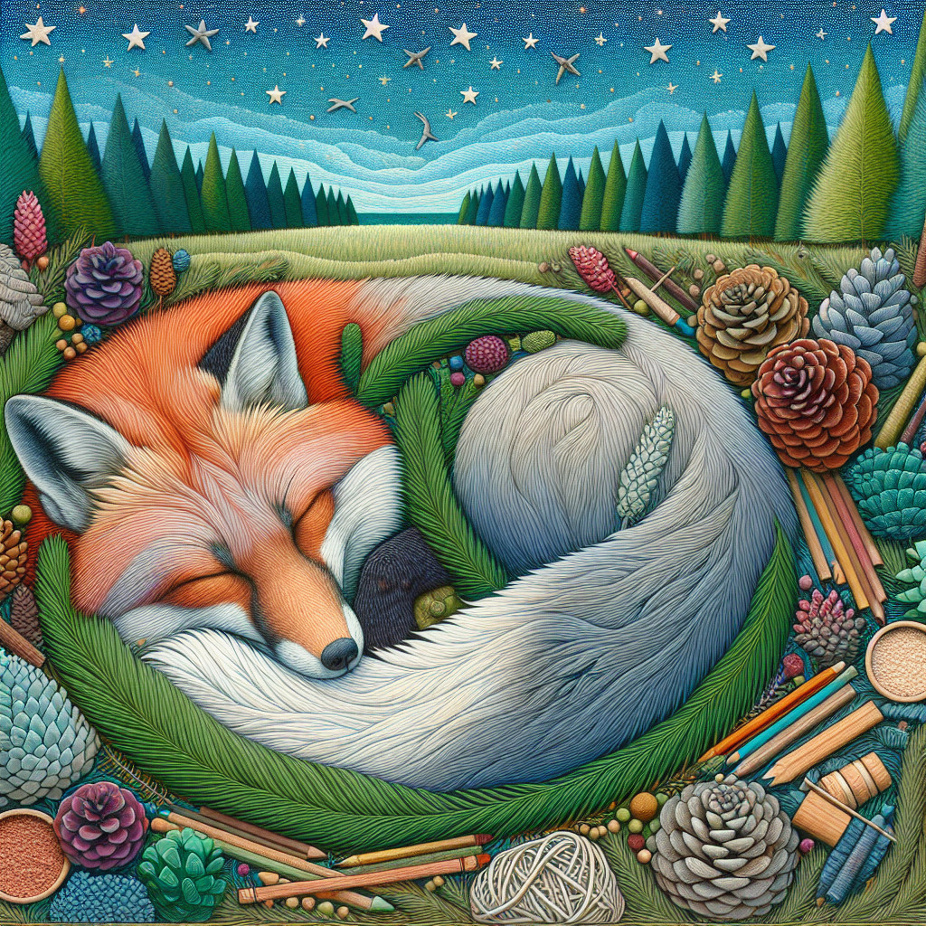 Serene Fox Illustration in a Tranquil Woodland Scene