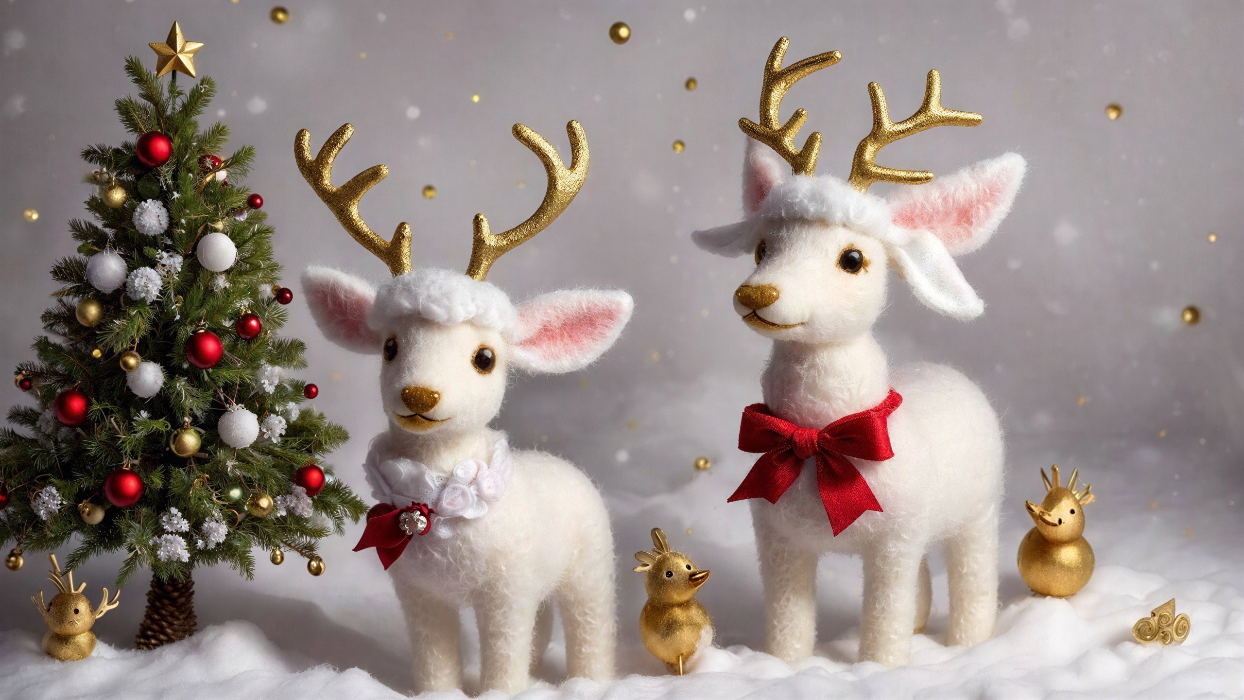 Close-Up of Fluffy Whitefelt Toy Reindeer in Snow