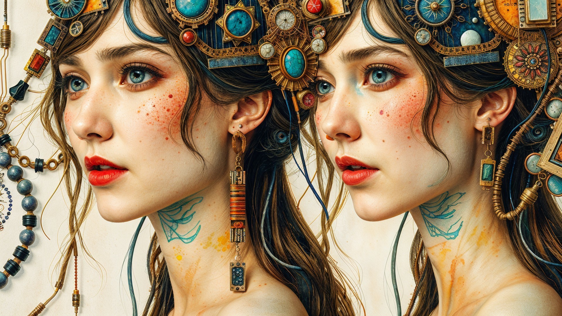 Intricate Hairstyles and Bold Makeup of Two Figures