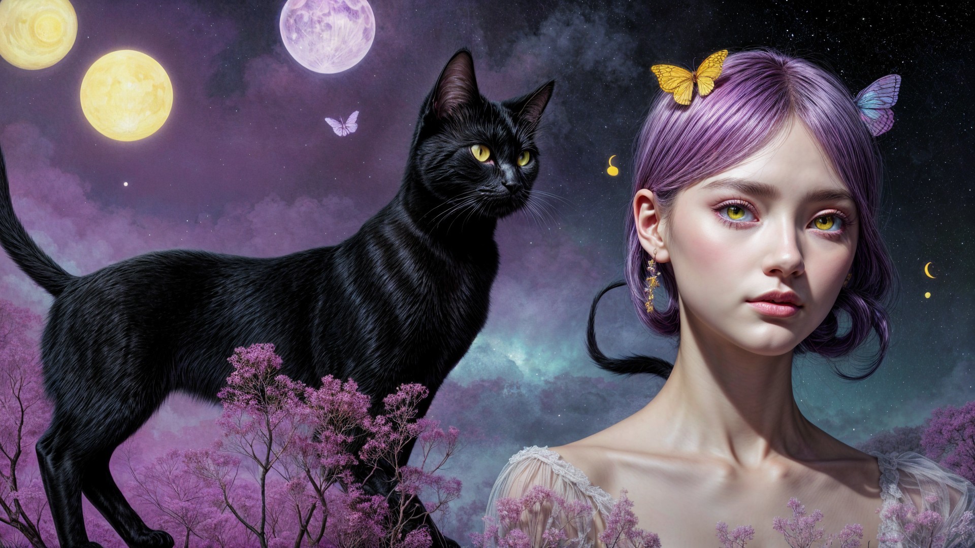 Dreamlike Landscape with Lavender-Haired Woman and Cat