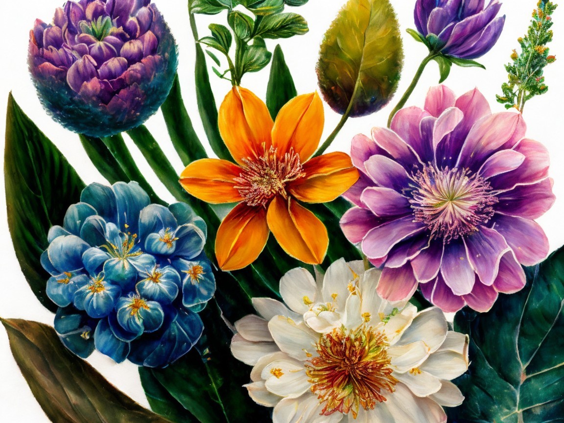 Vibrant Watercolor Illustration of Colorful Blossoms