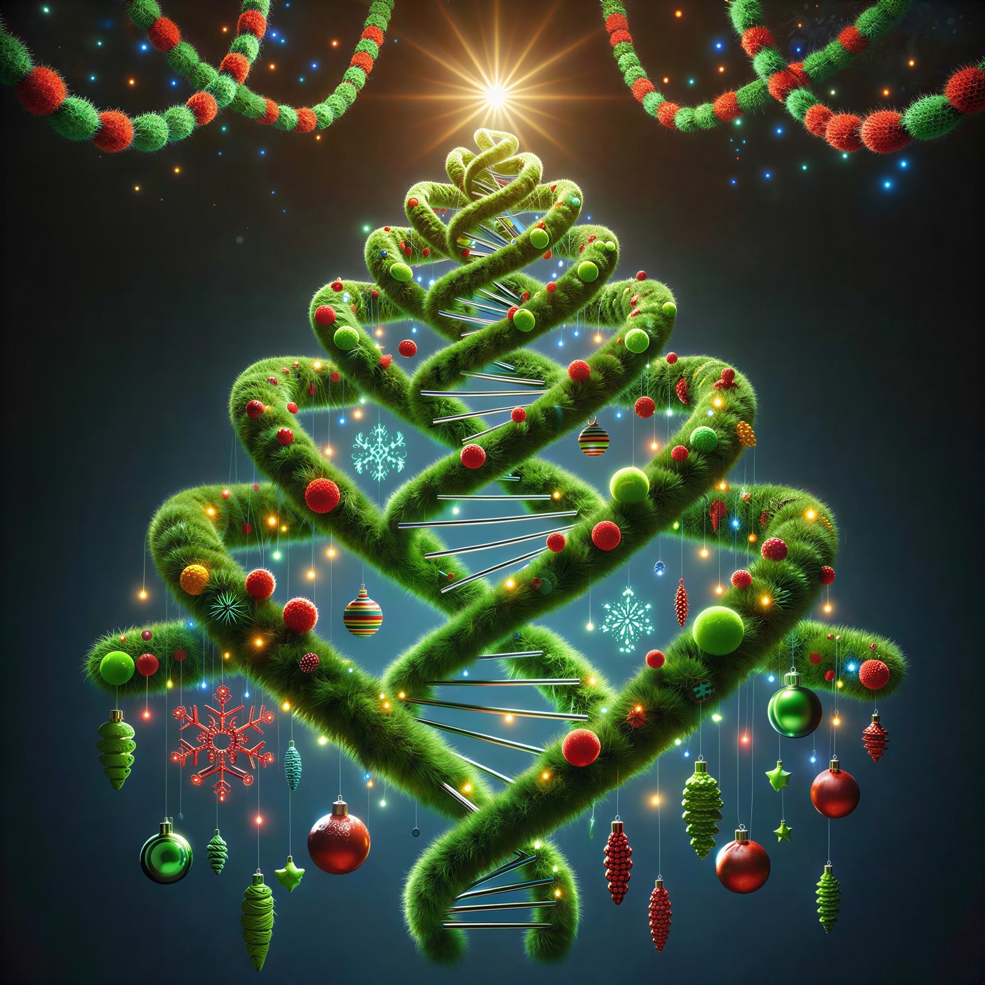 DNA Double Helix Christmas Tree with Festive Ornaments