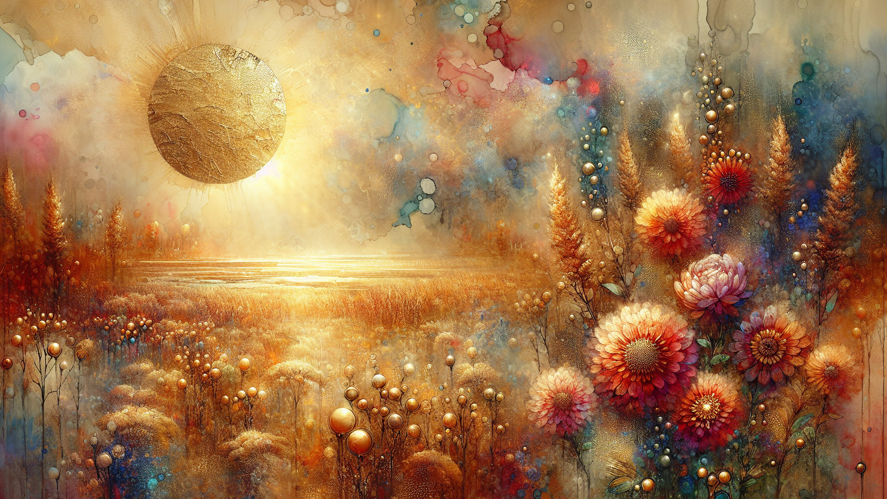 Vibrant Landscape with Colorful Flowers and Sunlight