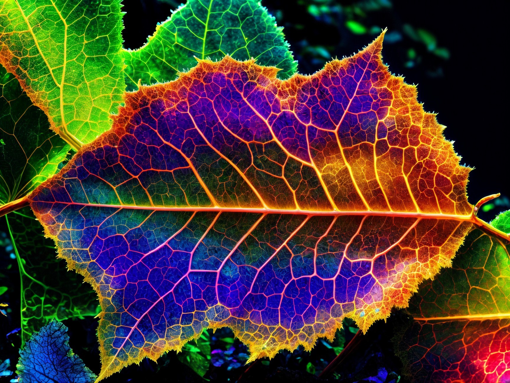 Vibrant Leaf with Colorful Veins and Natural Beauty