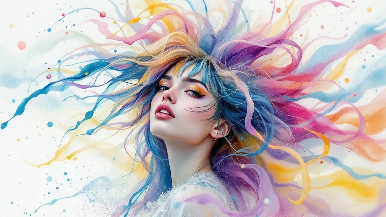 Portrait of a Woman with Multicolored Hair and Makeup