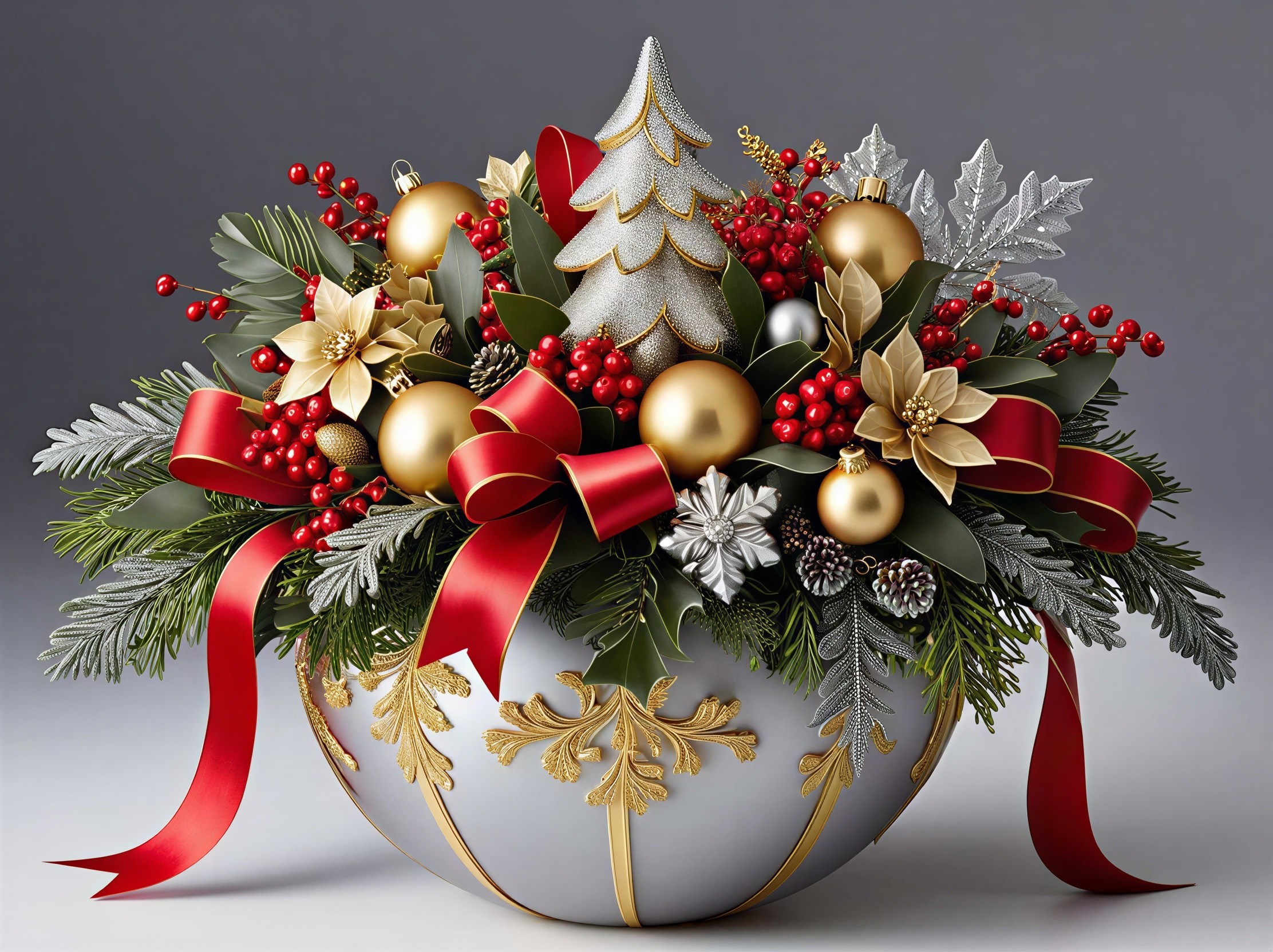 Opulent Christmas Centerpiece with Silver and Gold Accents