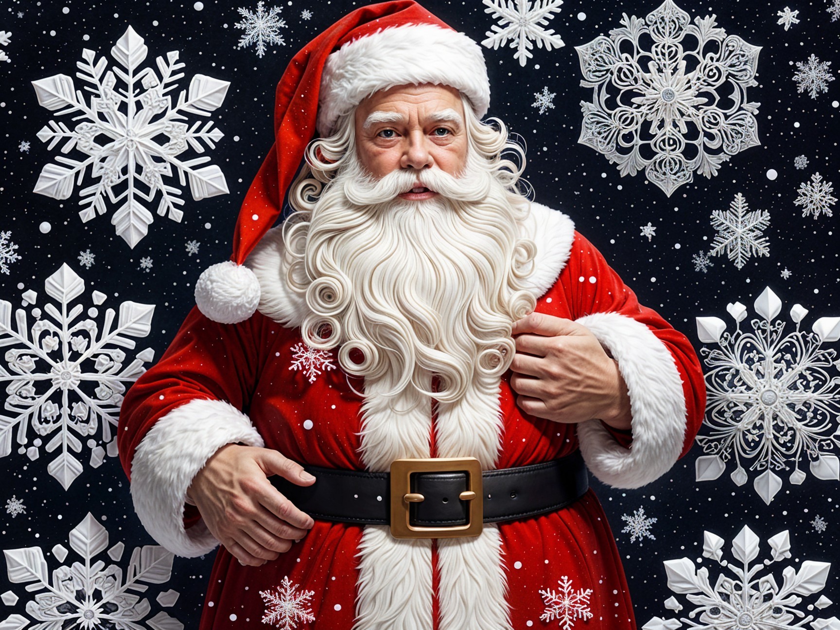 Jolly Santa Claus in Classic Red Suit with Snowflakes