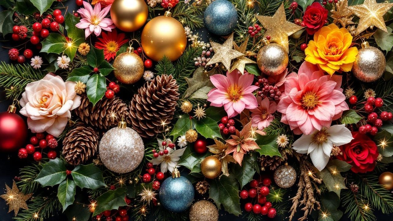 Vibrant Holiday Decoration Arrangement with Flowers