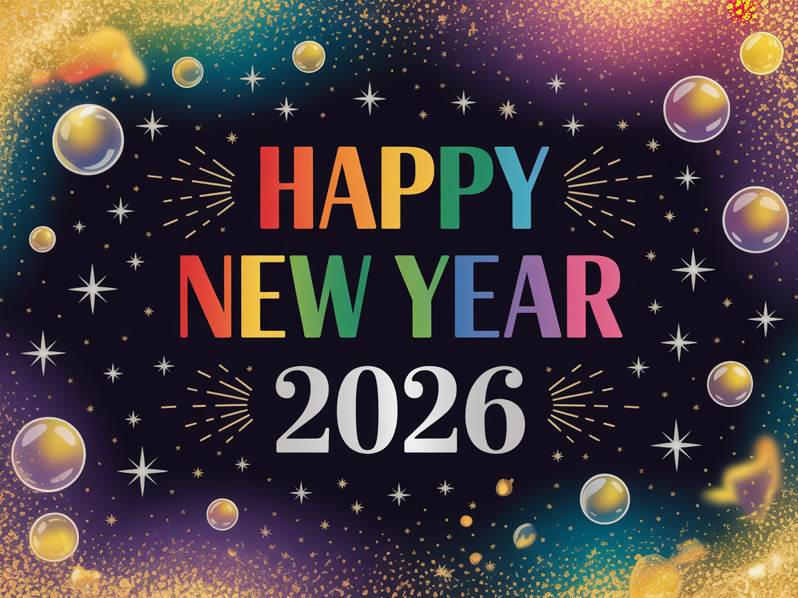 New Year's Card Design for 2026 with Rainbow Theme