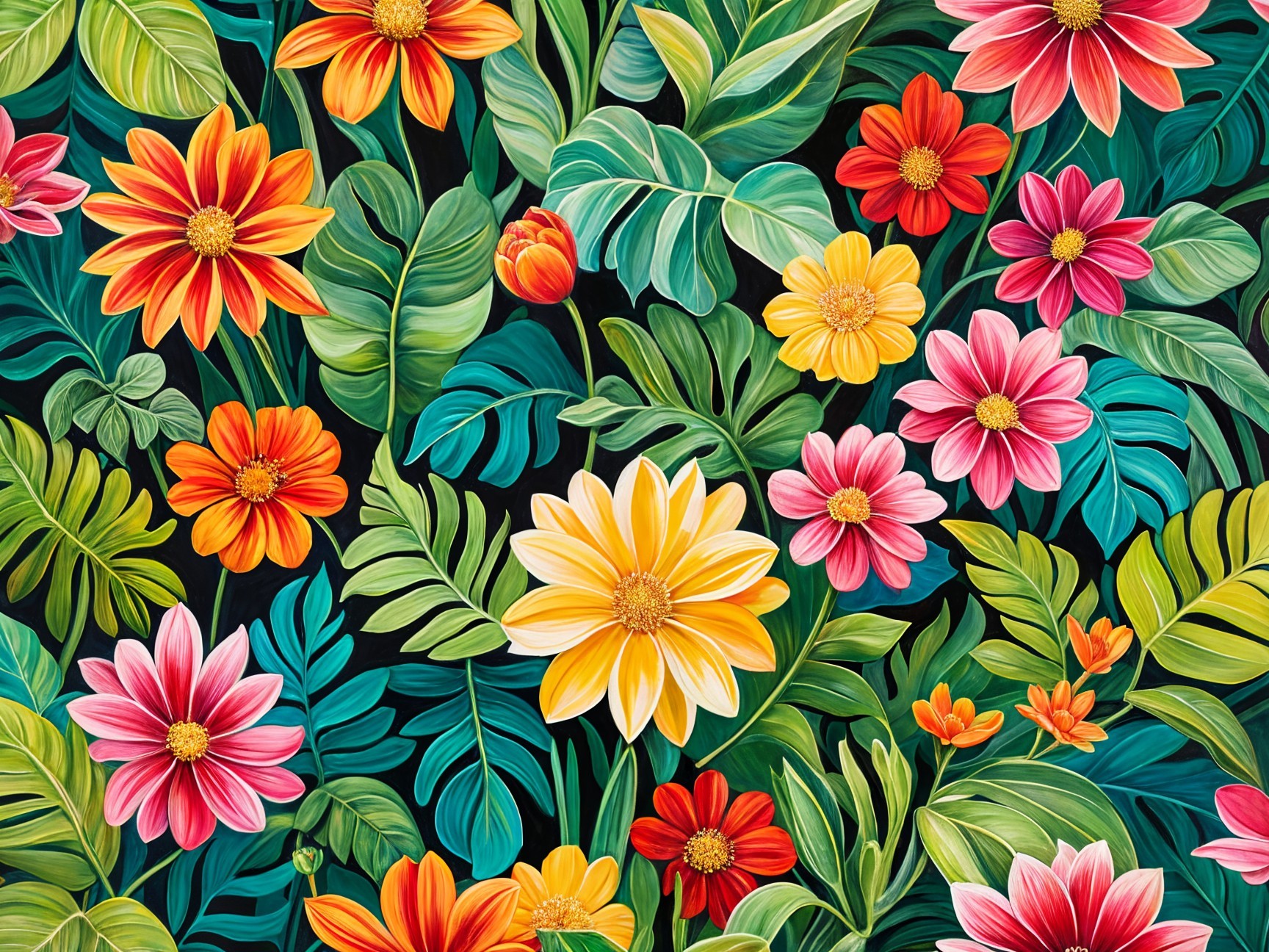 Vibrant Floral Arrangement with Bold Tropical Colors