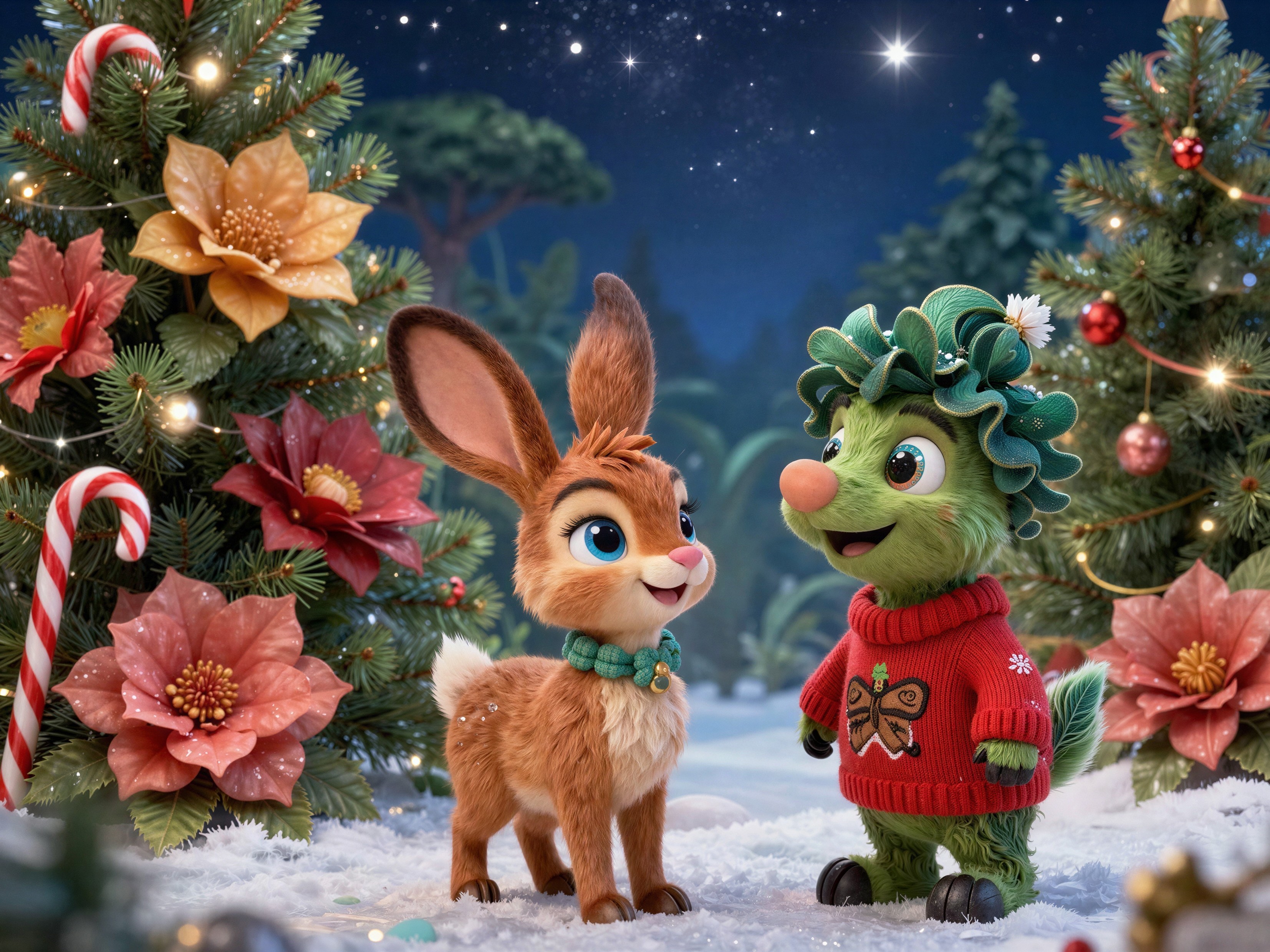 3D Digital Illustration of Reindeer and Porcupine in Snow