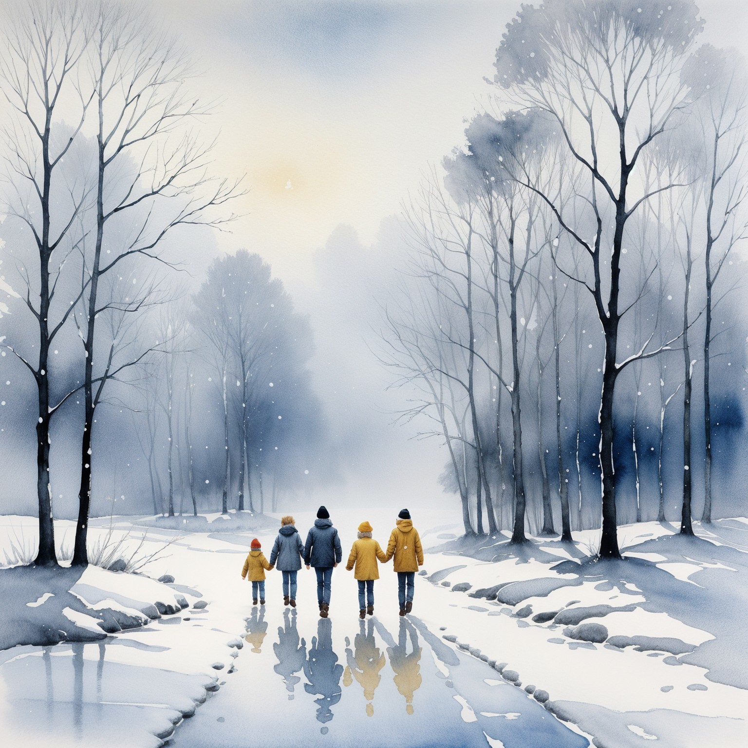 Winter Scene with Figures on Snow-Covered Path