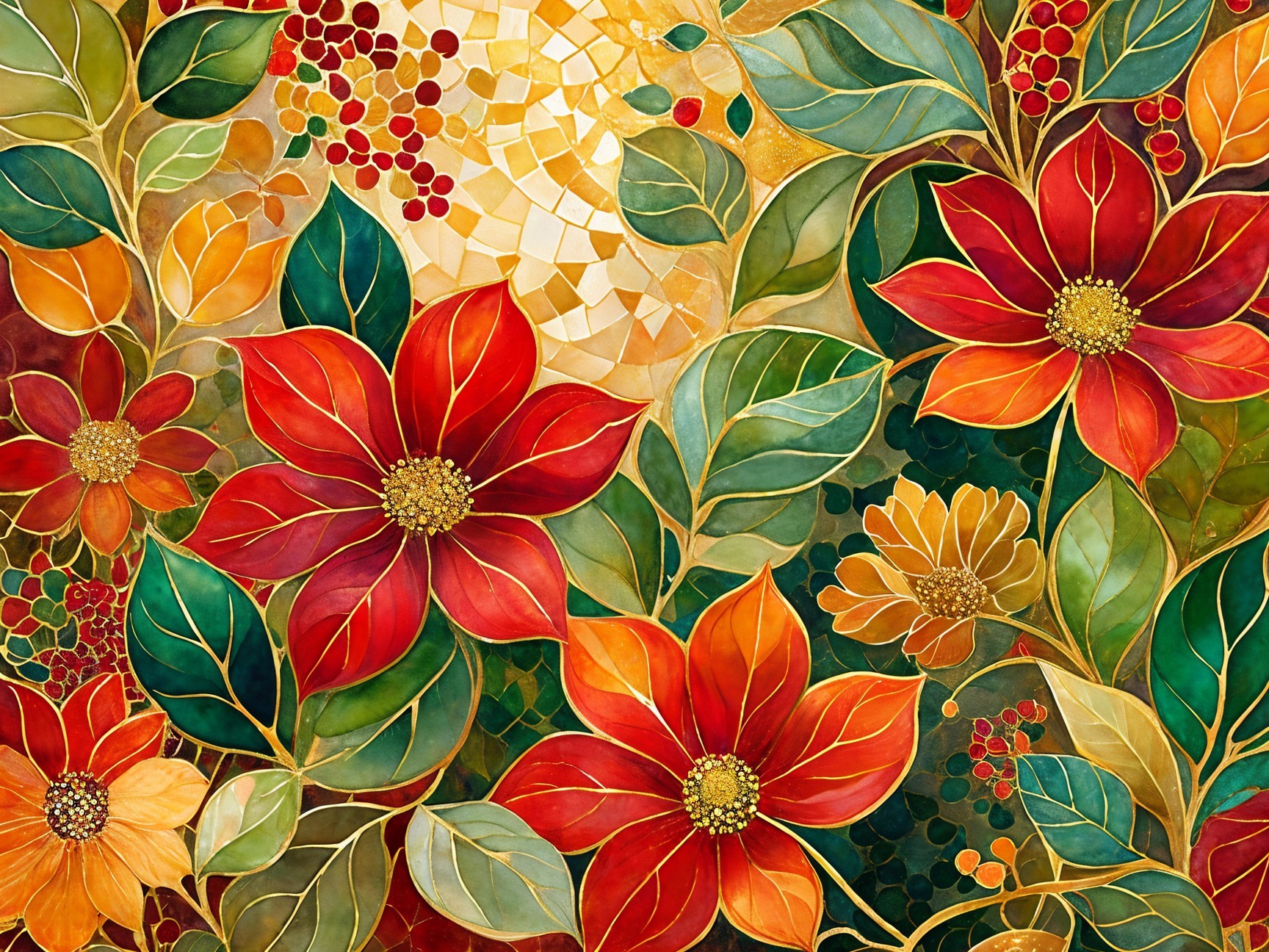 Vibrant Botanical Composition with Autumnal Flowers