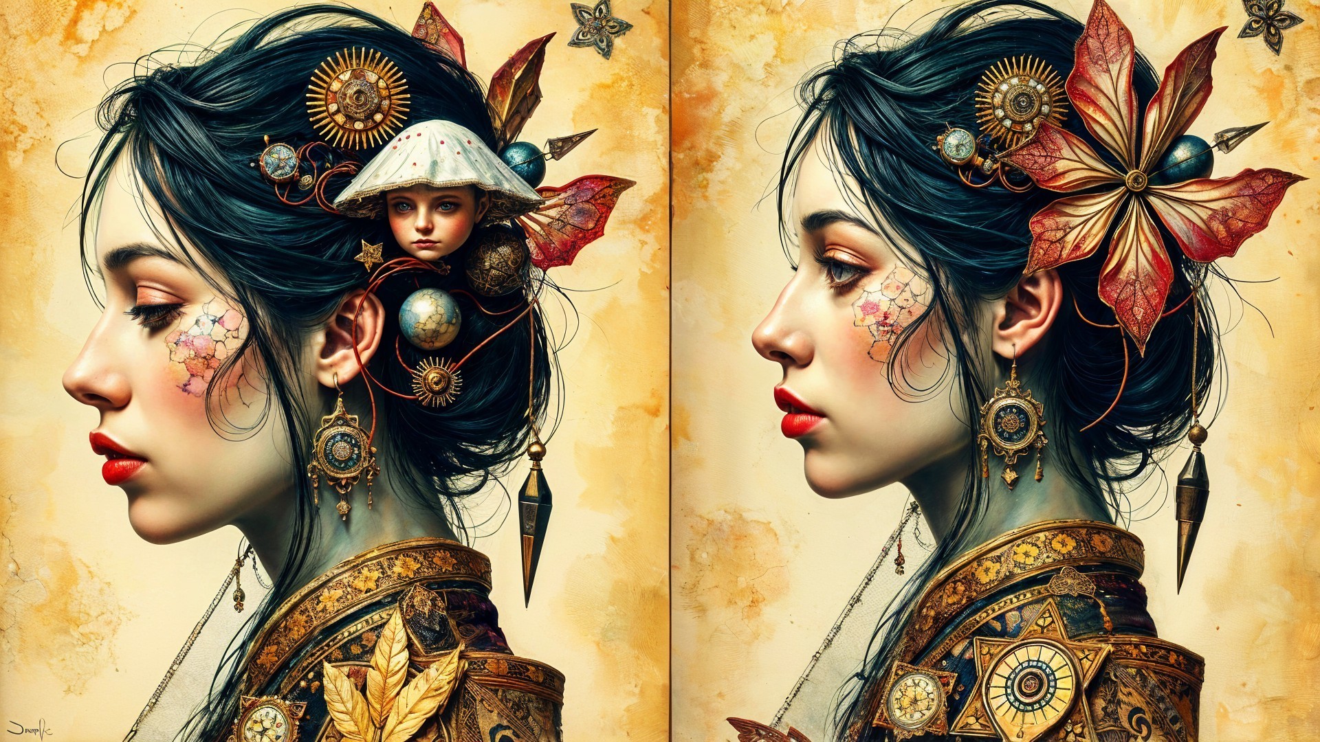Young woman in profile with earthy tones and accessories