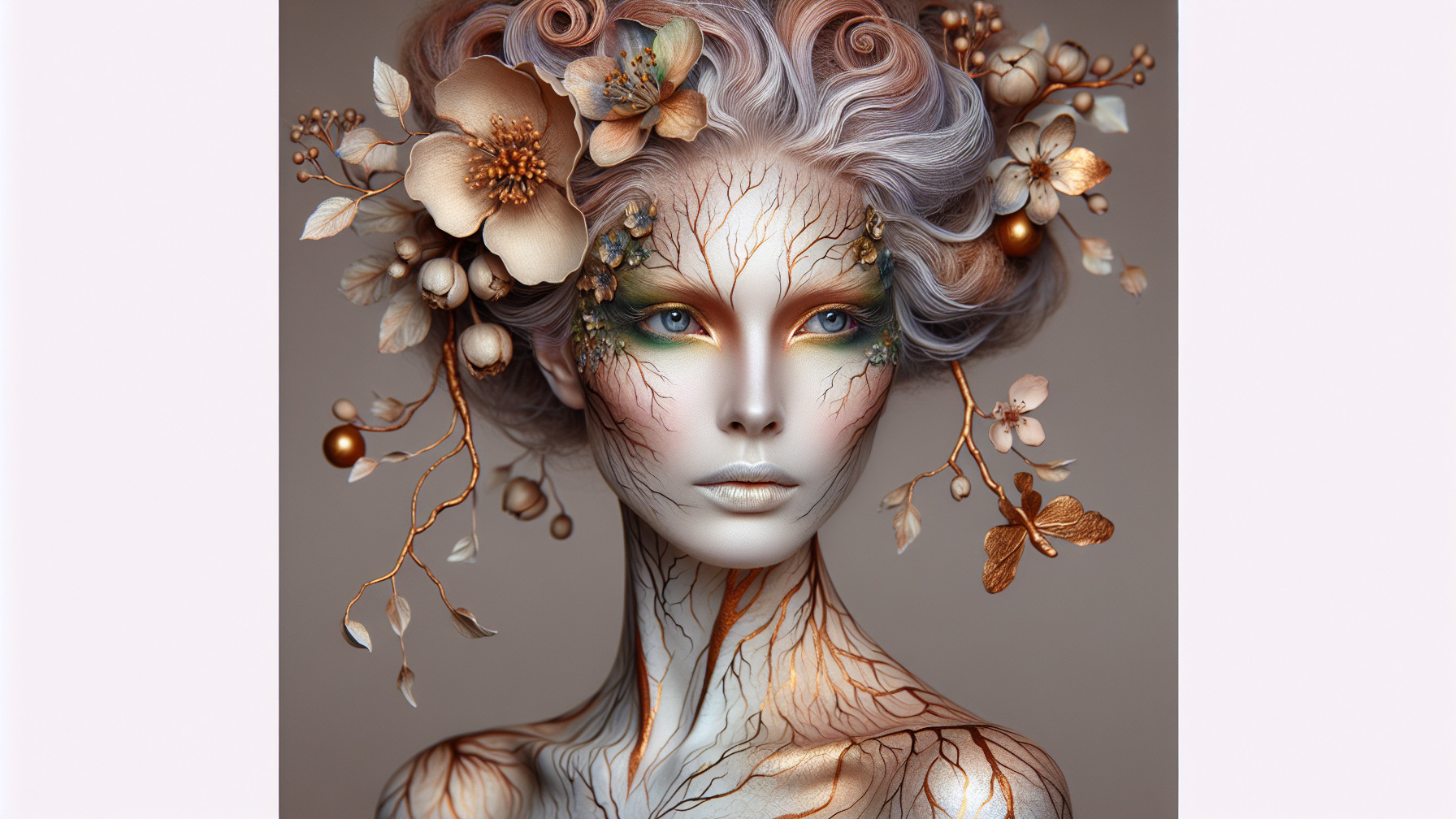 Model with Ethereal Makeup and Nature-Inspired Hair