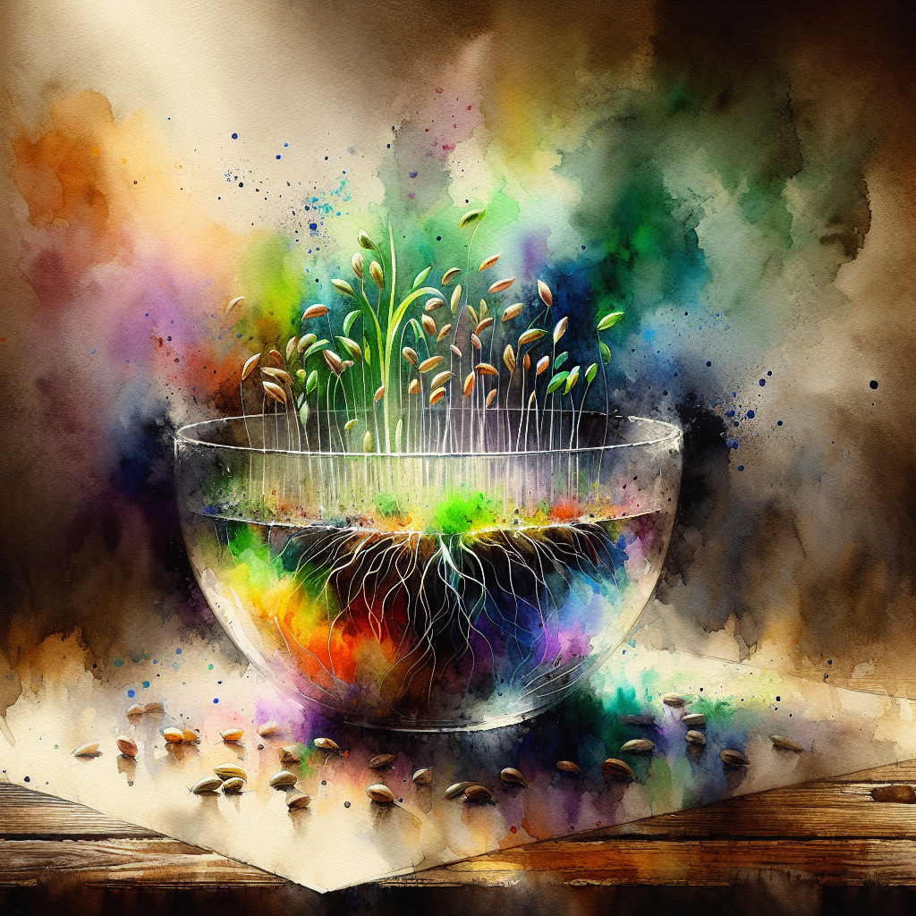Abstract Watercolor of Sprouts in Colorful Soil