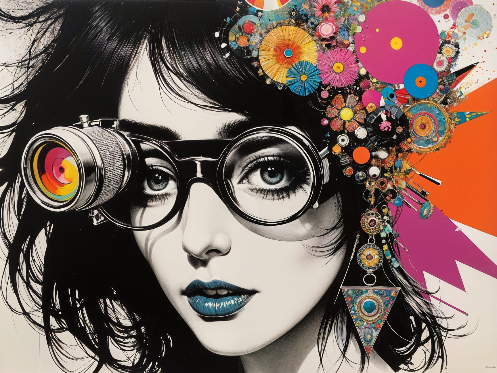 Illustration of a woman with colorful geometric hair