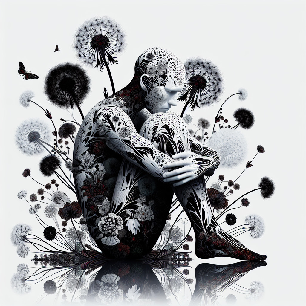 Seated Figure with Floral and Dandelion Patterns