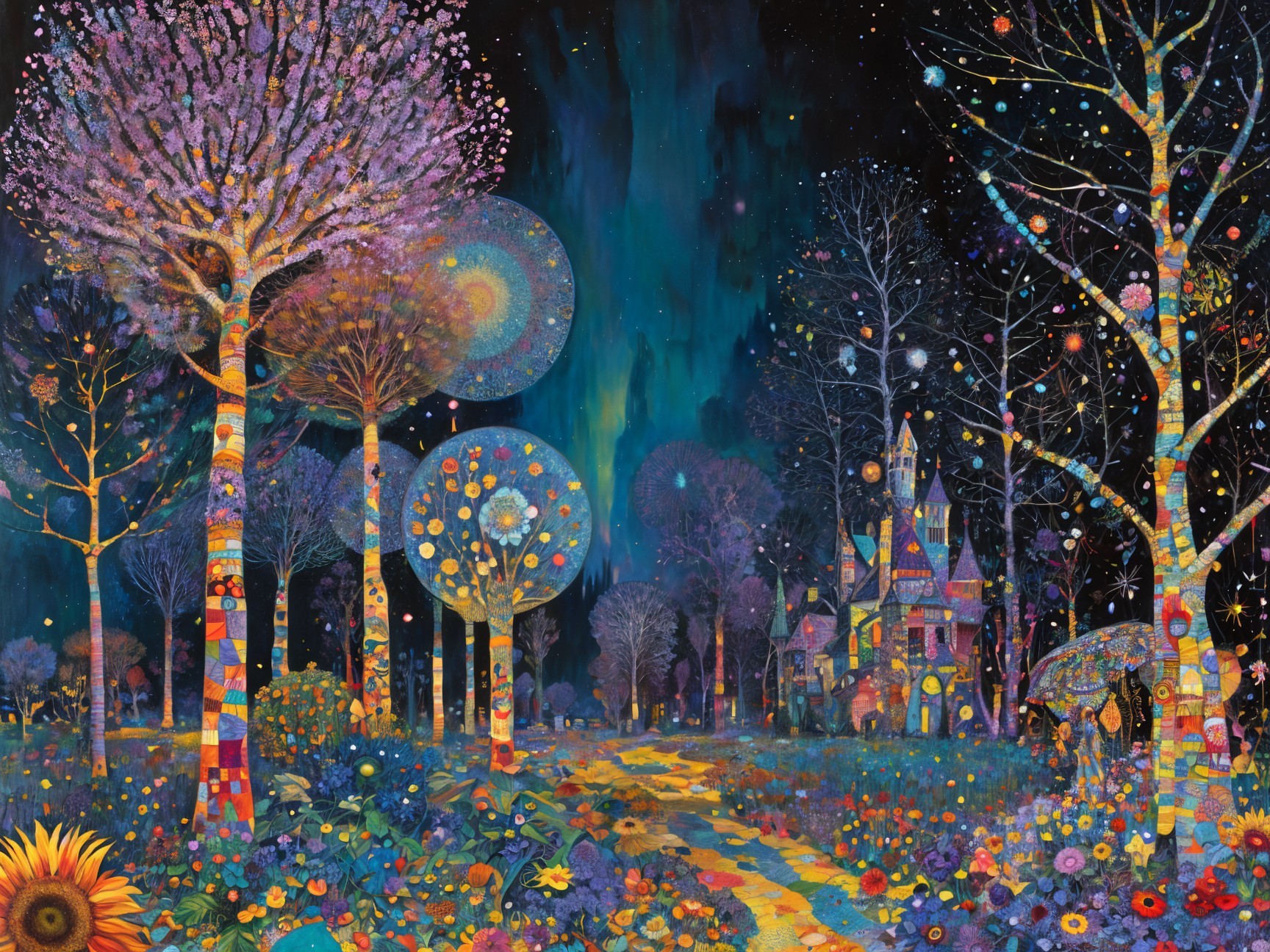 Vibrant Dreamlike Landscape with Colorful Elements