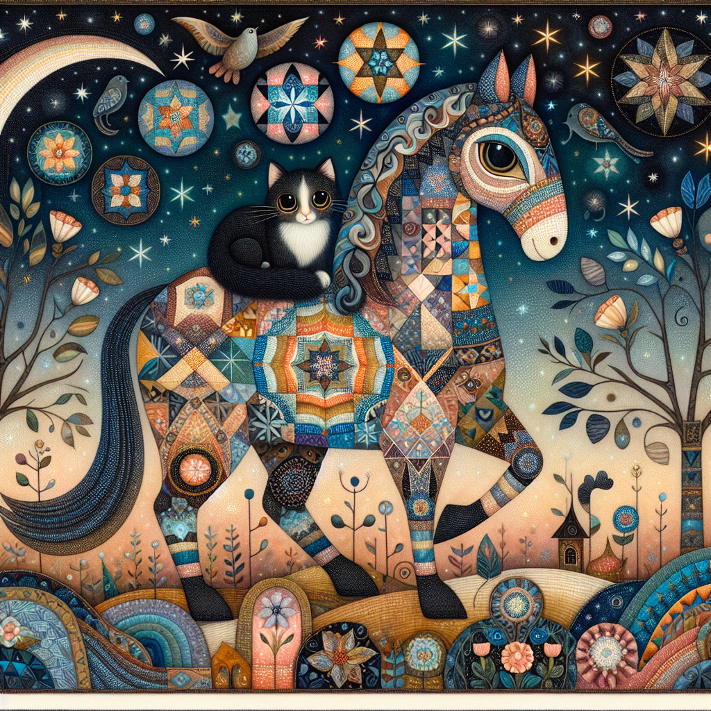 Whimsical Horse and Cat in a Dreamlike Landscape