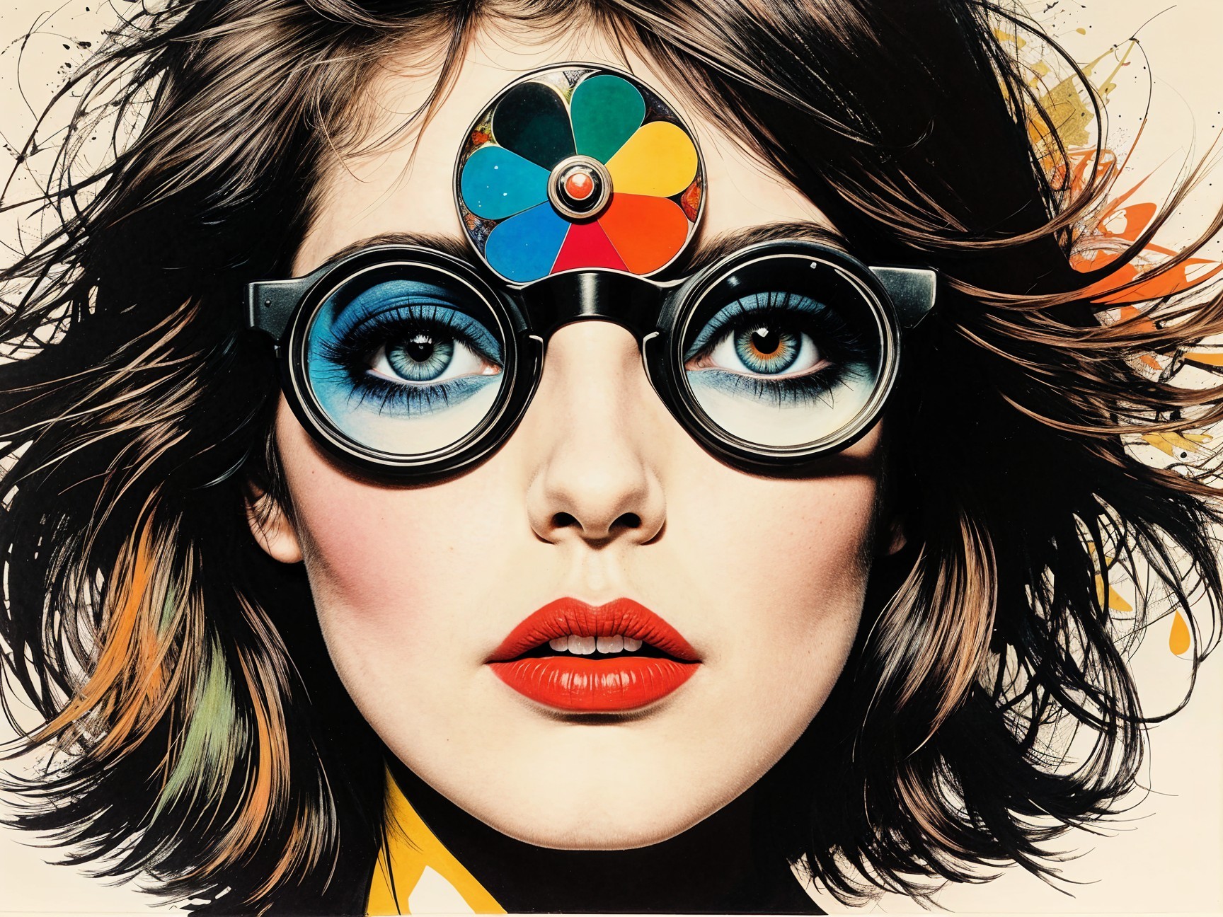Portrait of a Woman with Colorful Makeup and Glasses