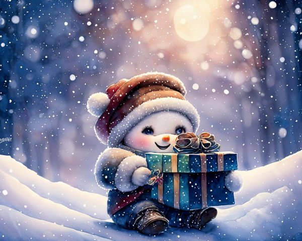 Whimsical Snowman in Serene Winter Landscape