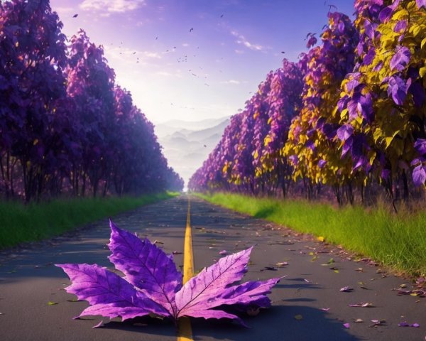 Serene Landscape with Winding Road and Vibrant Trees