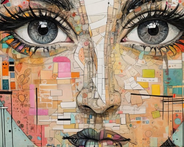 Colorful Face Artwork with Expressive Eyes and Patterns