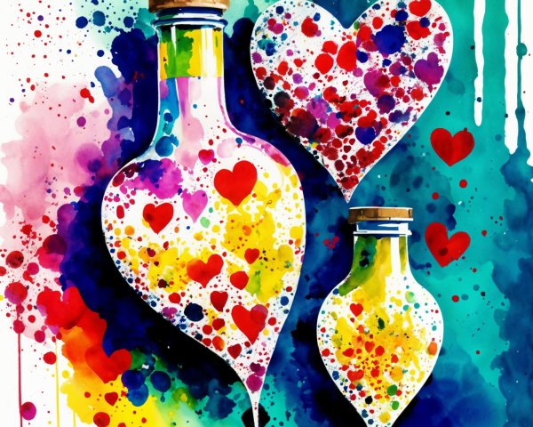 Heart-Shaped Glass Bottles with Colorful Patterns
