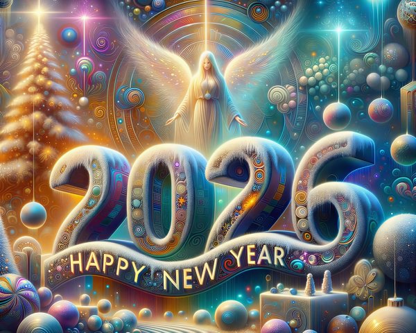 Intricate Digital Illustration of Happy New Year 2026