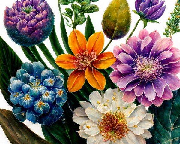 Vibrant Watercolor Illustration of Colorful Blossoms