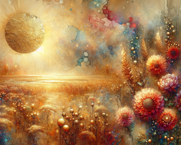 Vibrant Landscape with Colorful Flowers and Sunlight