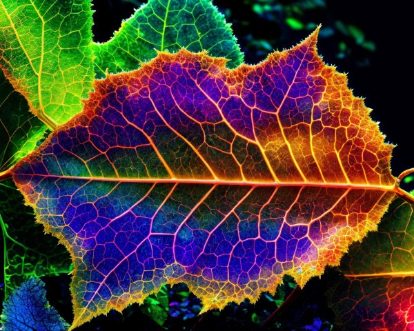 Vibrant Leaf with Colorful Veins and Natural Beauty