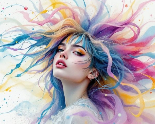 Portrait of a Woman with Multicolored Hair and Makeup