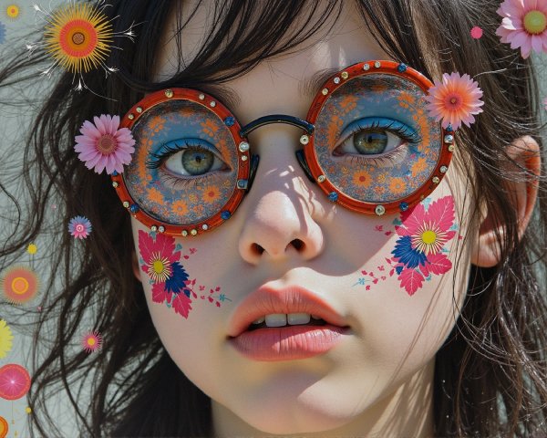 Close-Up Portrait of a Young Woman with Floral Makeup