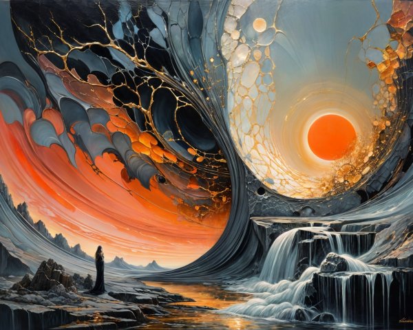 Surreal Landscape with Vibrant Colors and Abstract Shapes