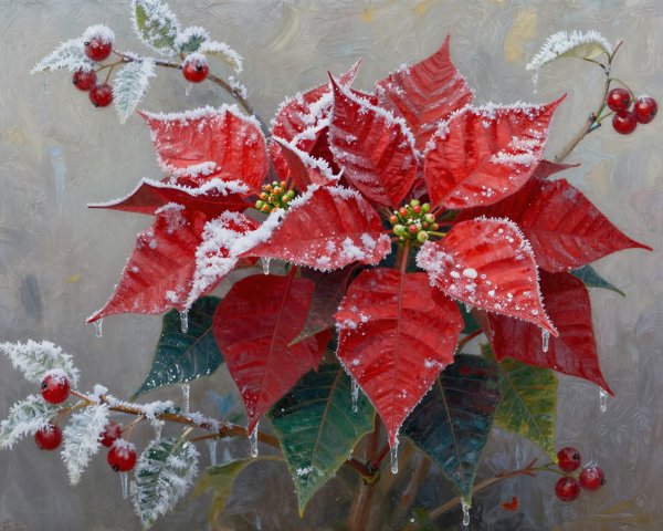 Close-Up of Frosted Red Poinsettia Oil Painting