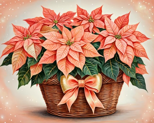Vibrant Peach Poinsettias in Elegant Basket Display