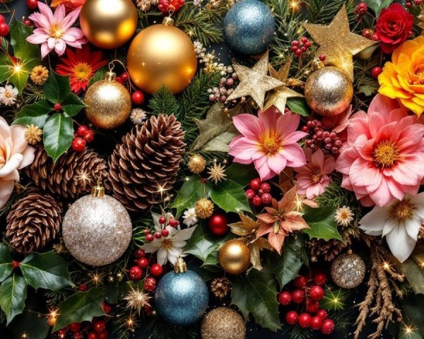 Vibrant Holiday Decoration Arrangement with Flowers