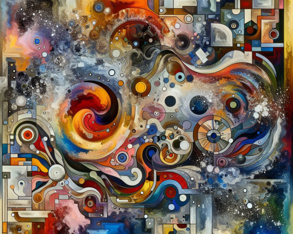 Vibrant Abstract Artwork with Swirling Patterns and Shapes