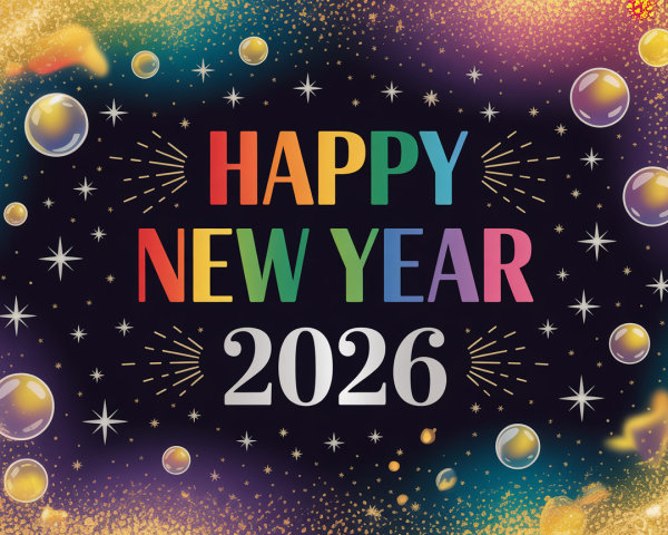 New Year's Card Design for 2026 with Rainbow Theme