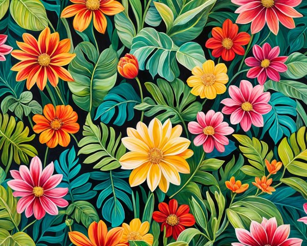 Vibrant Floral Arrangement with Bold Tropical Colors