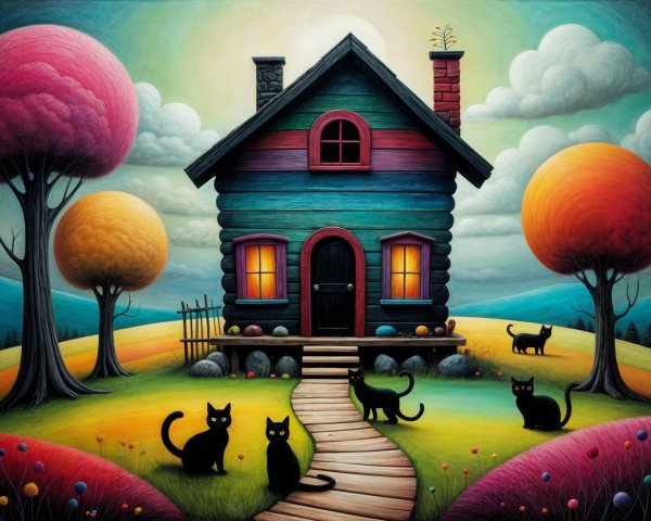 Whimsical Colorful House in Vibrant Landscape