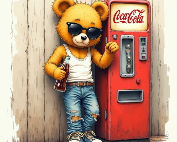 Cartoon Bear by Vintage Coca-Cola Vending Machine