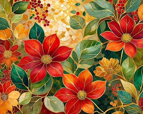 Vibrant Botanical Composition with Autumnal Flowers