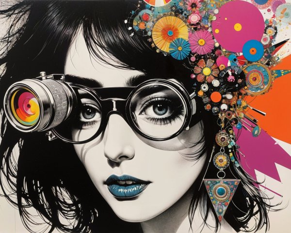 Illustration of a woman with colorful geometric hair