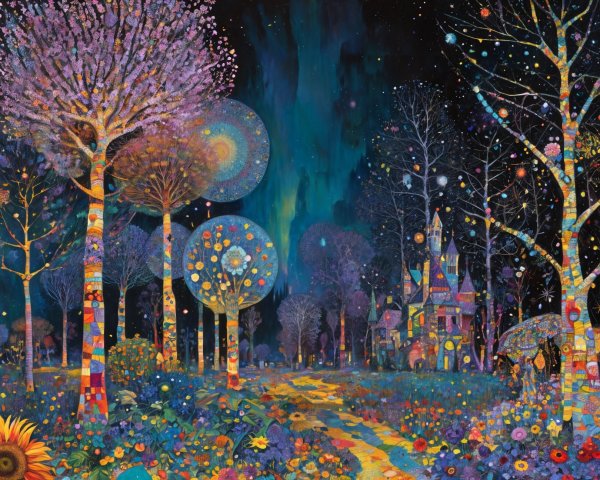 Vibrant Dreamlike Landscape with Colorful Elements